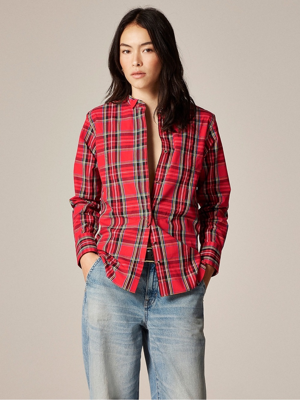 J Crew Jules tuxedo shirt in tartan cotton poplin top NWT size 8 preppy chic 90s